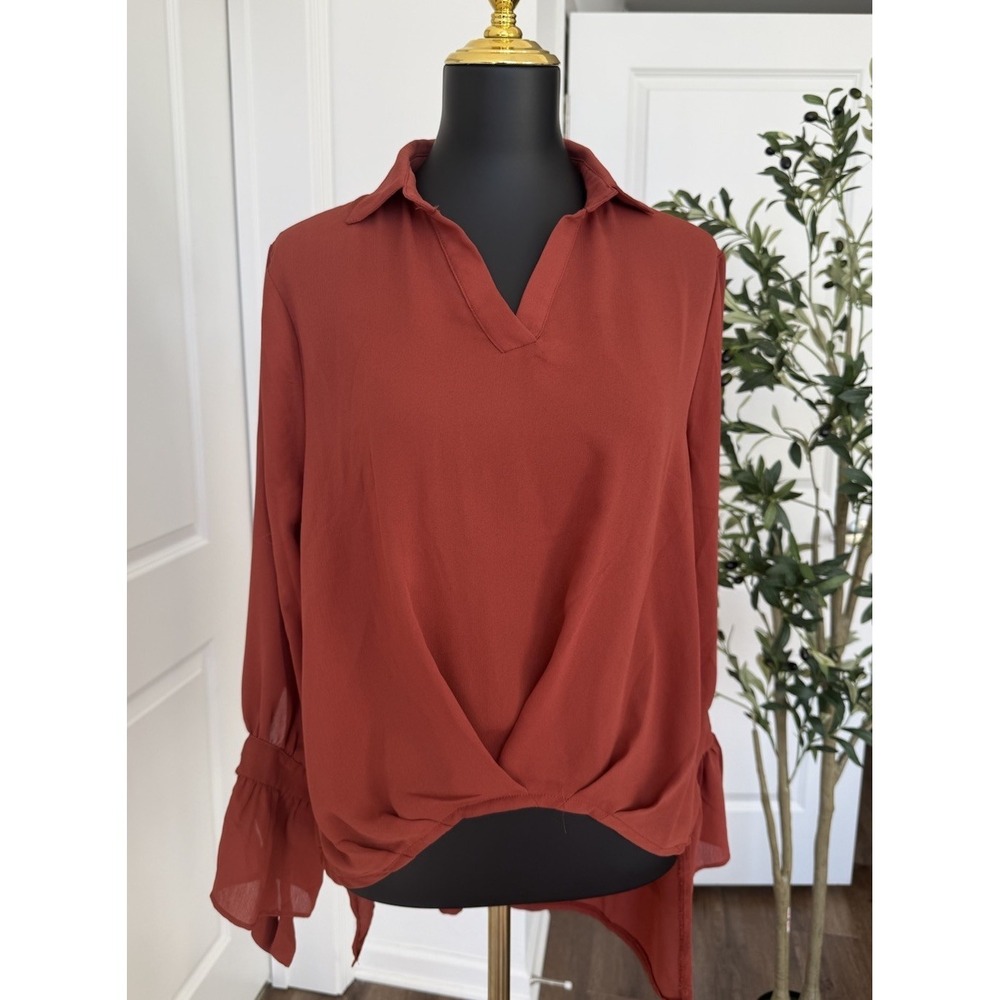 She +‎ Sky  Blouse Top Long Sleeve Terracotta Size S